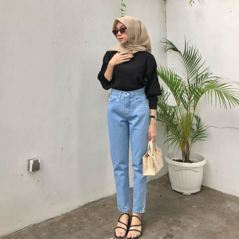 CELANA BOYFRIEND JEANS WANITA POLOS