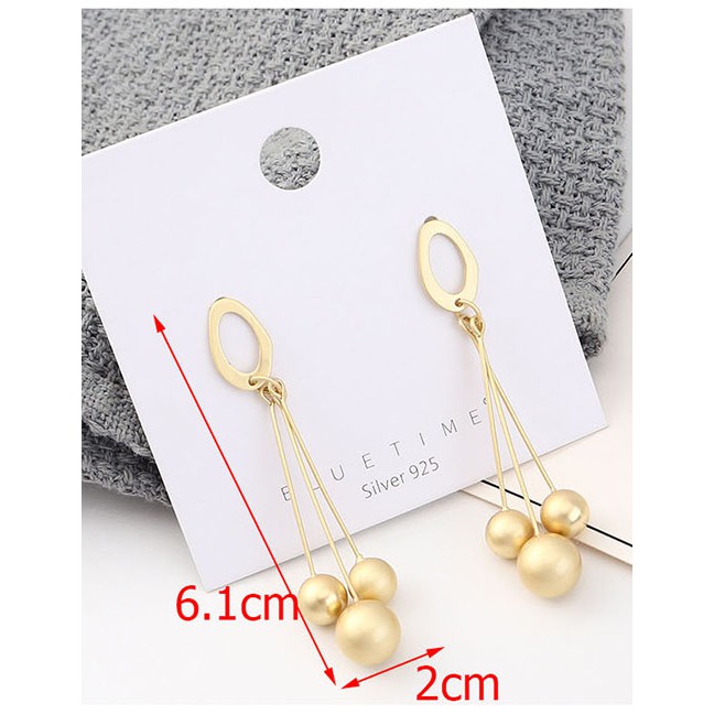 LRC Anting Tusuk Fashion Gold Plated Gold Fringed Pearl S925 Silver Needle Earrings Y62847