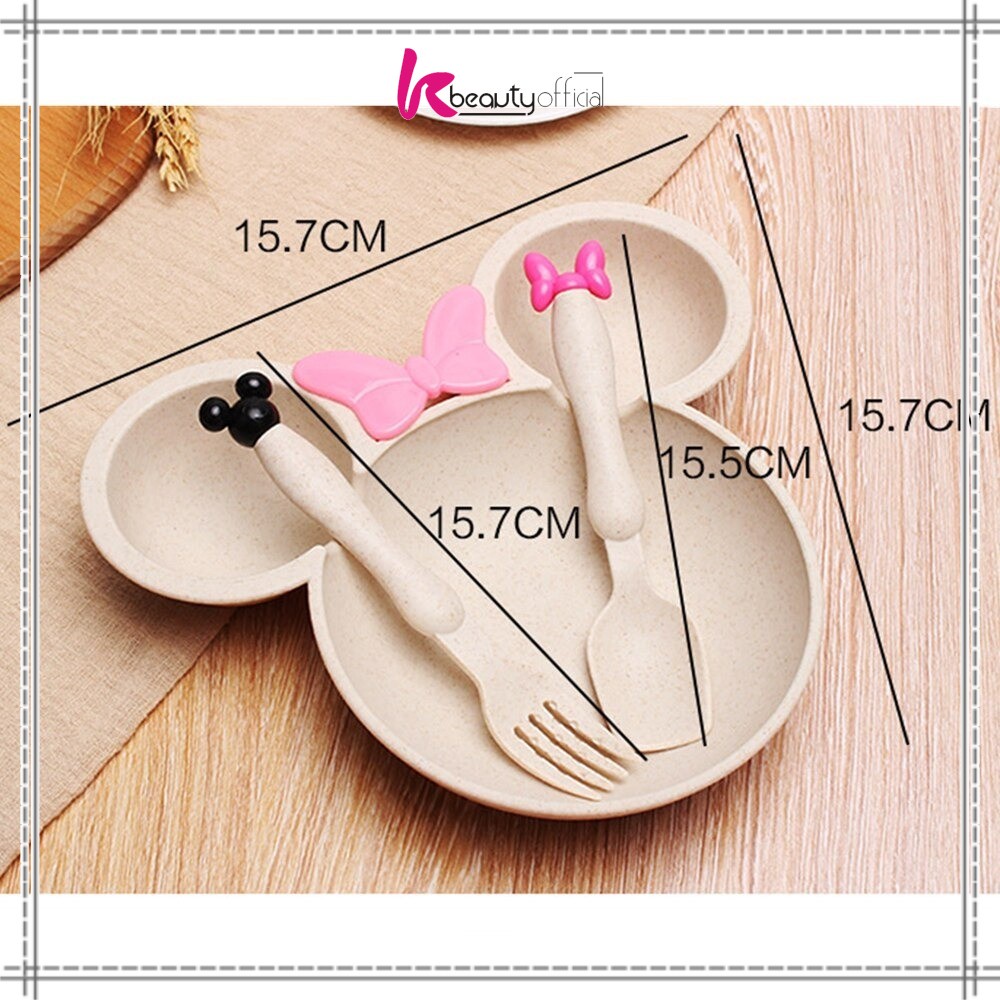 KB-C373 Piring Makan Anak Karakter Miki Set Sendok Garpu / Mangkok Makan Wheat Straw / Tempat Makan Anak Set / Mangkuk Makan Bayi Bahan Jerami Gandum-3