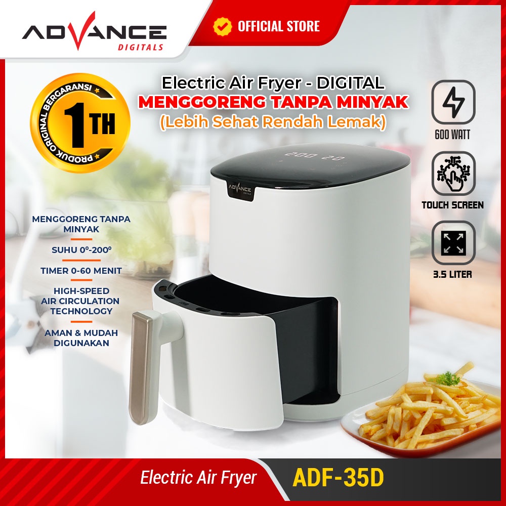 Advance Electric Air Fryer ADF 35D DIGITAL TOUCHSCREEN Mesin Penggoreng Tanpa Minyak 600 Watt Garansi Resmi Advance 1 Tahun