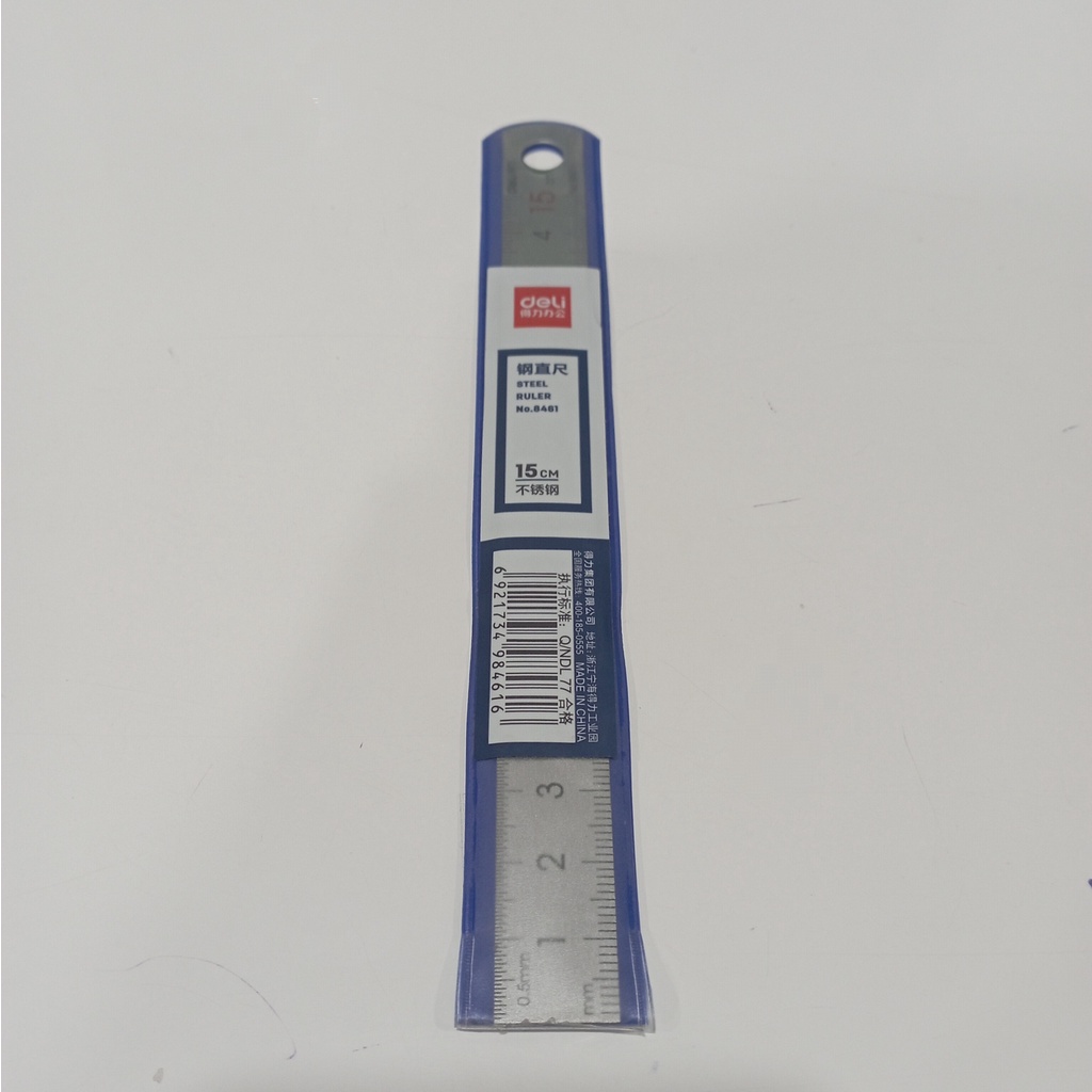Penggaris Besi 15 cm Bahan Stainless Steel Deli / Garisan Besi 15cm