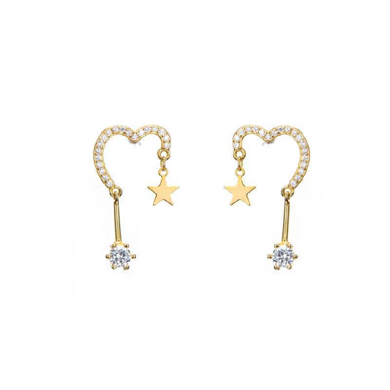 S925 berbentuk hati minimalis star stud anting-anting wanita sterling silver all-match Tinggi rasa i