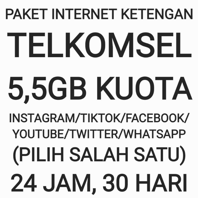 [CHAT DULU SEBELUM ORDER]Paket Internet Telkomsel Ketengan Sosmed Sosial Social Media 5,5 GB 30 Hari