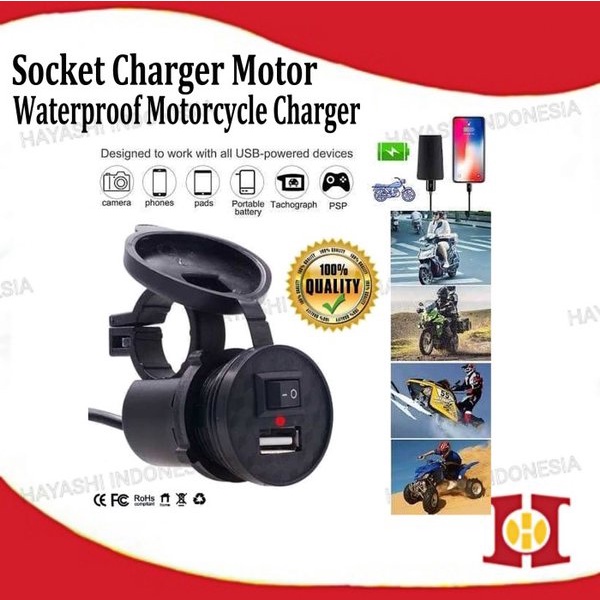 Charger Cas Casan Motor Colokan USB Anti Air HP Phone Handphone On Off