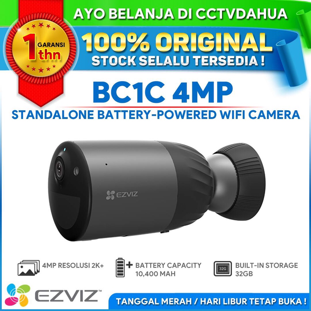 EZVIZ BC1C 4MP 2K IPCam 10,400 mAh Battery Build-in 32GB Storage IP66