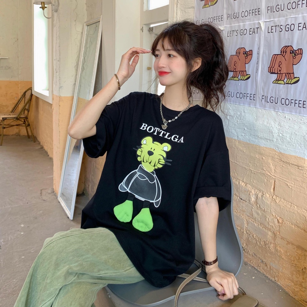 #Sisjuly# 2022Musim Semi Wanita Desain Rasa Tiga Dimensi Kartun Tiger Dicetak Lengan PendekTWanita Longgar Pel