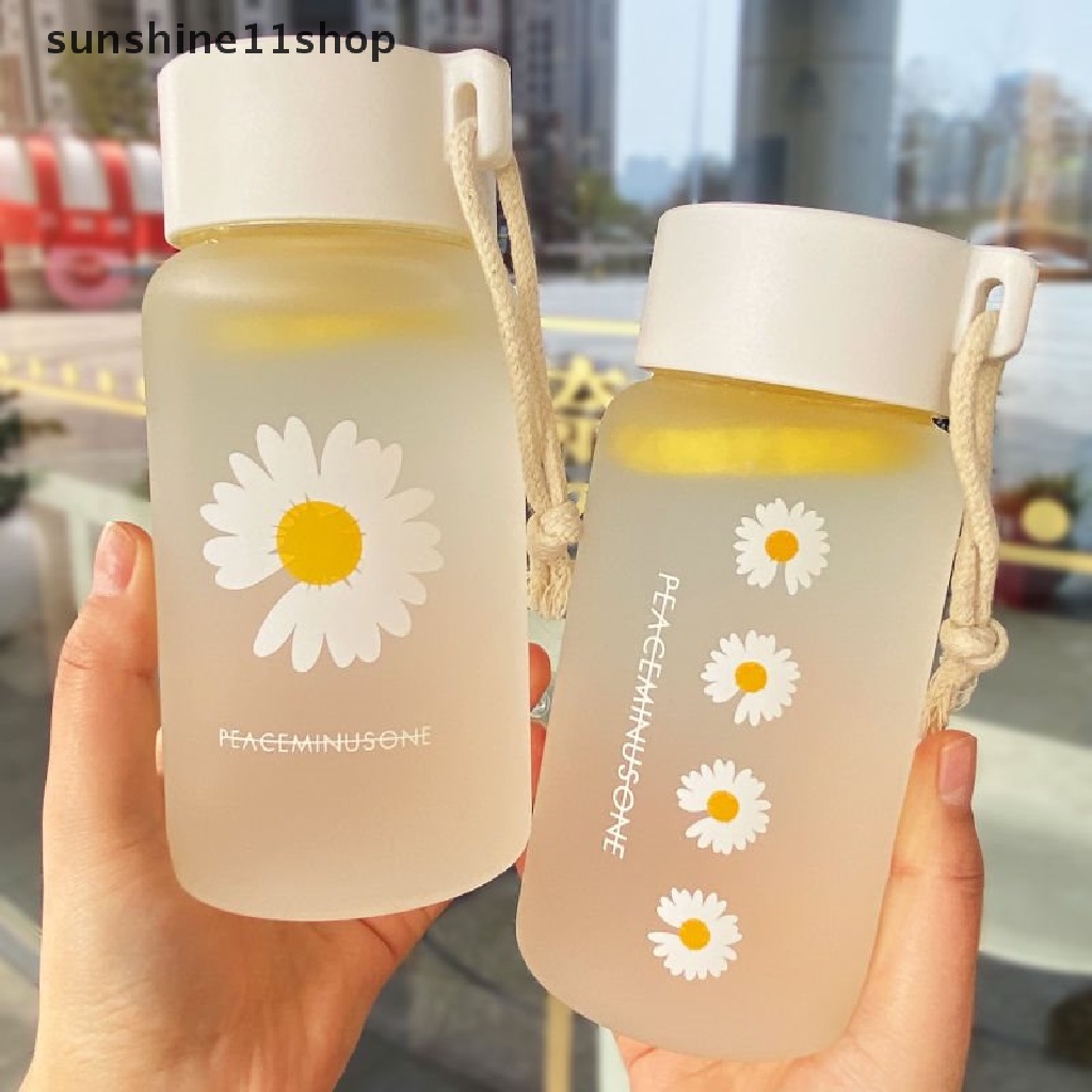 Botol Air Portabel Bahan Plastik Transparan Motif Bunga Aster Ukuran 500Ml Untuk Travel