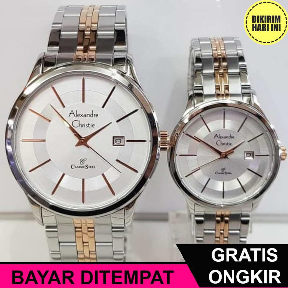 (BAYAR DITEMPAT) OE4267 JAM TANGAN PASANGAN ALEXANDRE CHRISTIE ORIGINAL AC 8348 MD LD SILVER
