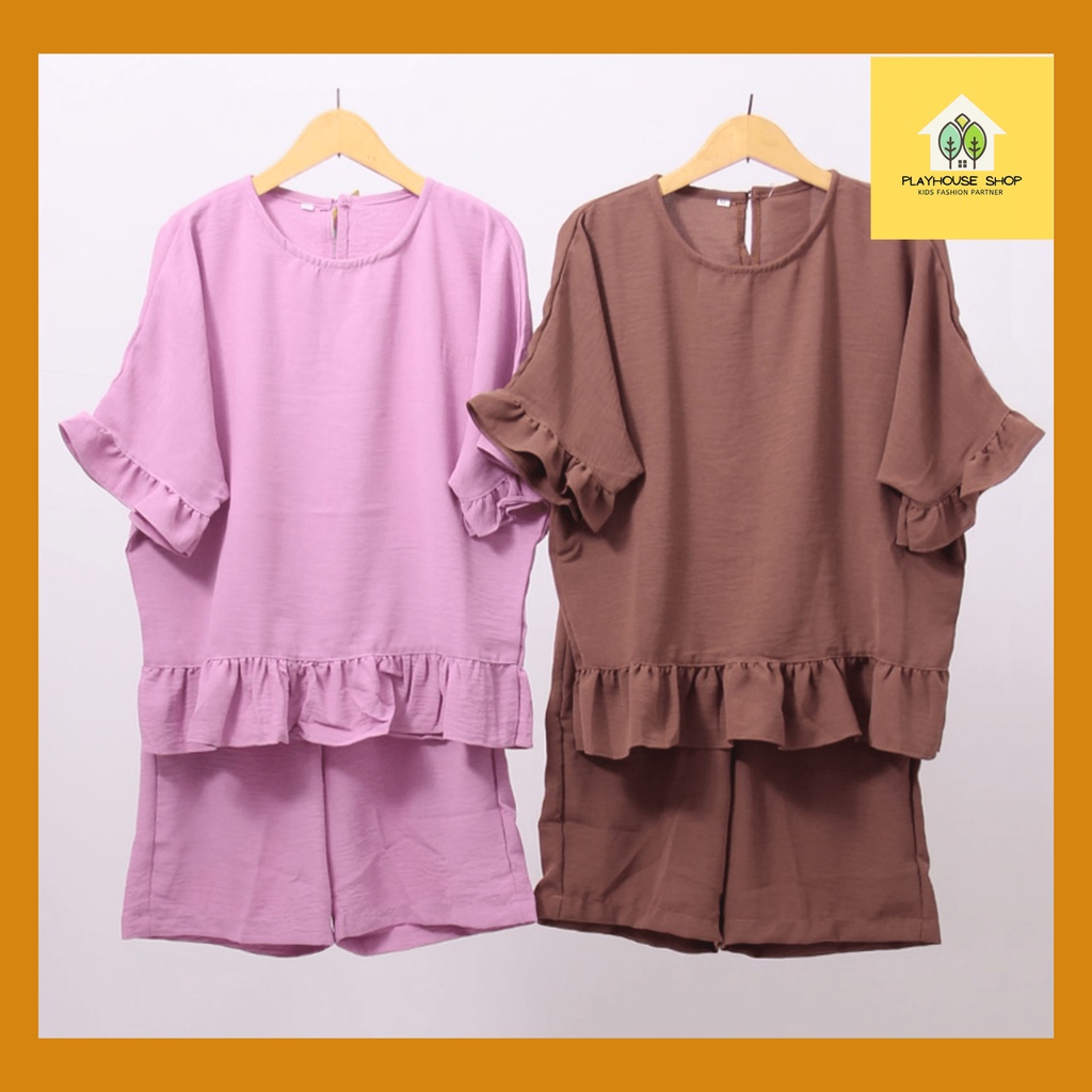 Play House - Baju Setelan Anak Perempuan Outfit Cewek Fashion Korea Model Celana Pendek Usia 6-15 Tahun