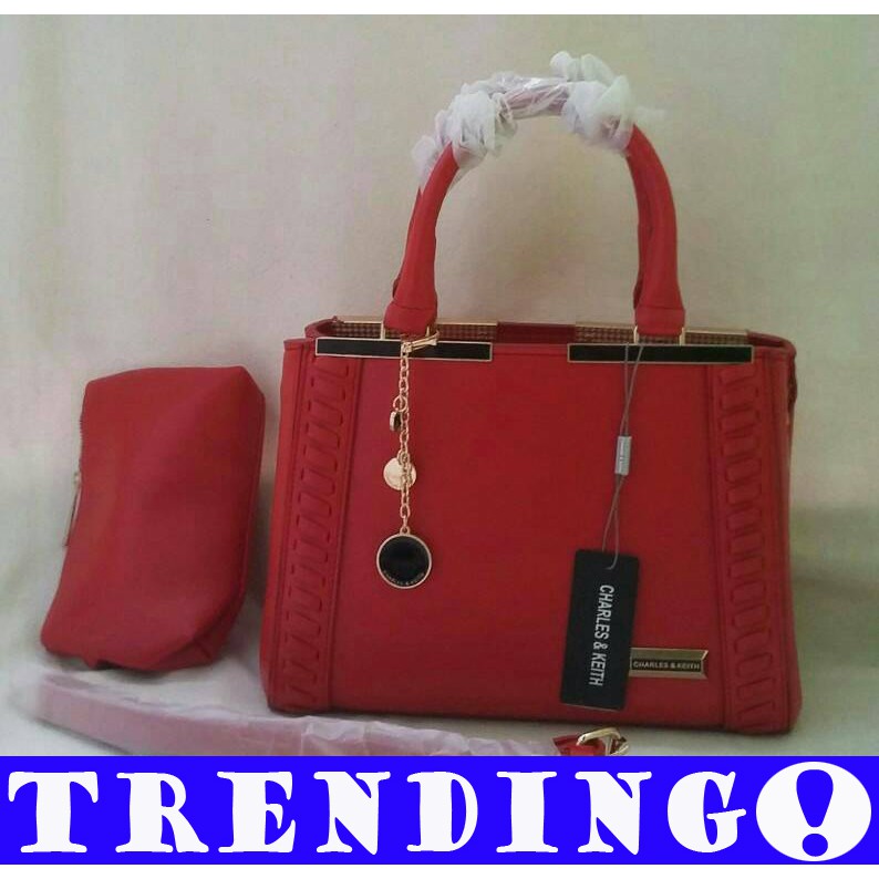 Tas Handbag Wanita Pesta Kerja 72 Charles and Keith Merah Branded Import Kekinian Kece Keren