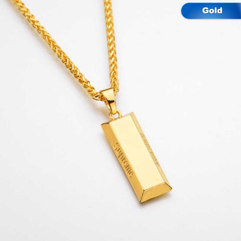 Kalung Rantai Liontin Bar Metal Warna Silver/Gold Gaya Hip Hop Franco untuk Pria