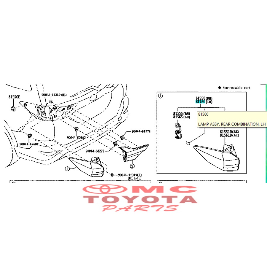 Lampu Stop / Stop Lamp Belakang Kiri Rush Terios New 81560-BZ490