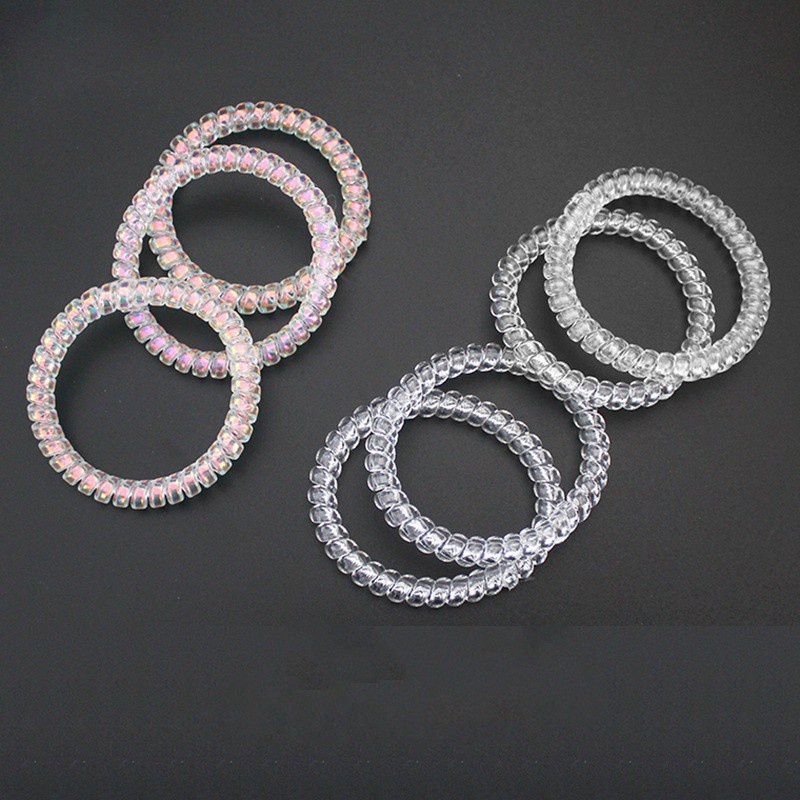 10pcs Transparent Laser Rainbow Color Telephone Line Hairpin for Women Hairline Tied Rubber Band