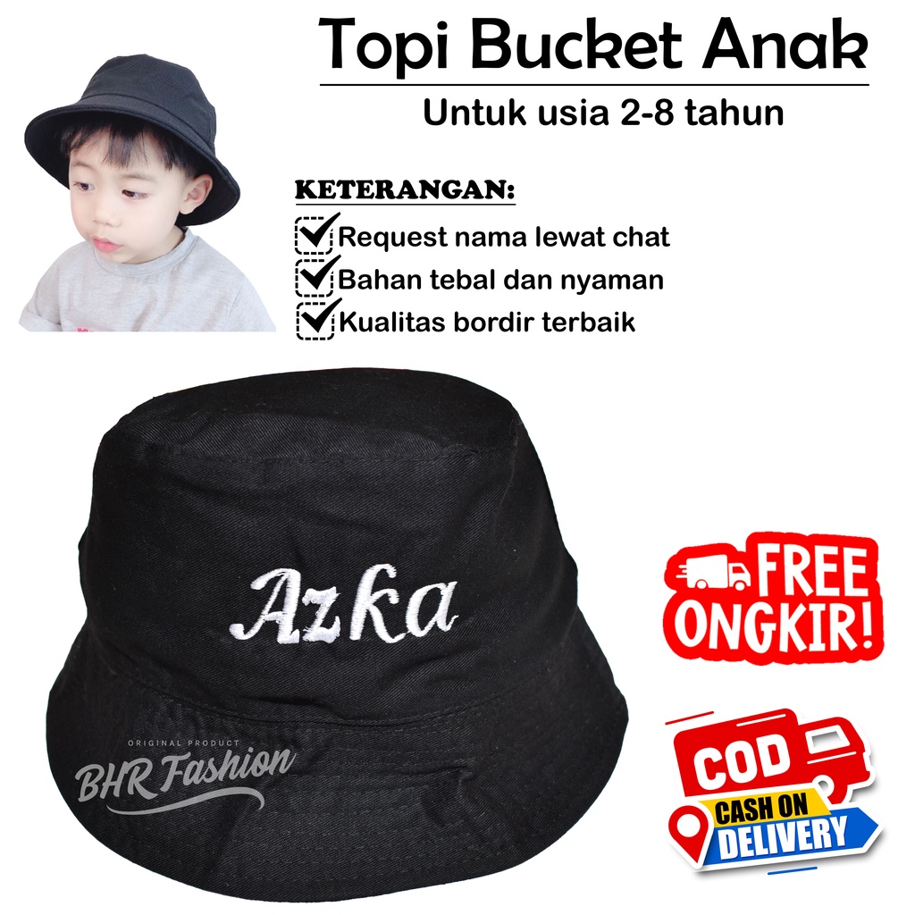 Topi Bucket Anak 2-8 Tahun Free Bordir Nama