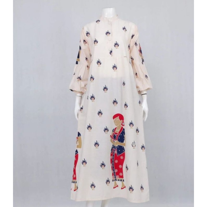 Gamis Batik Wanita Asli Solo Motif Karakter Warna Broken White Dengan Bahan Katun Halus Cocok Untuk 