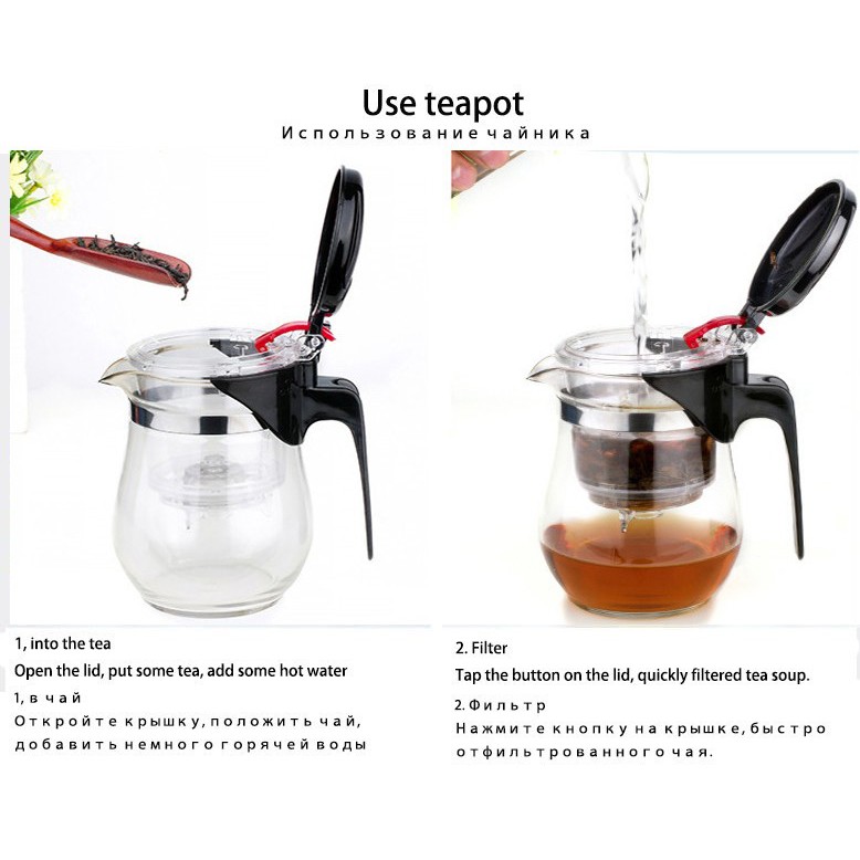 Teko Pitcher Kaca dengan Saringan Infuser Teh / Teko Teh dengan Saringan