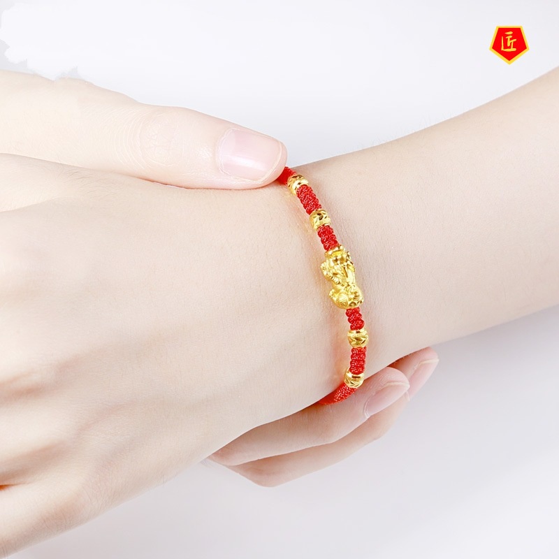 [Ready Stock]Gold Lucky Beast Woven Red Rope Bracelet