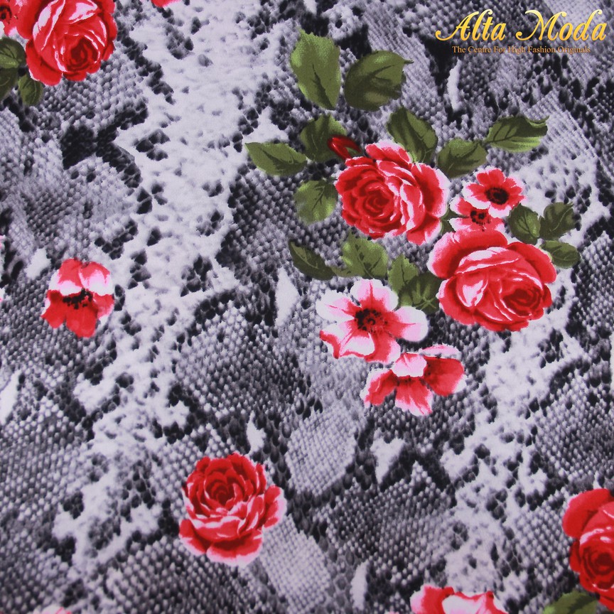 

Alta Moda Katun Satin Stretch Kulit Ular Abu Bunga Merah (1M)