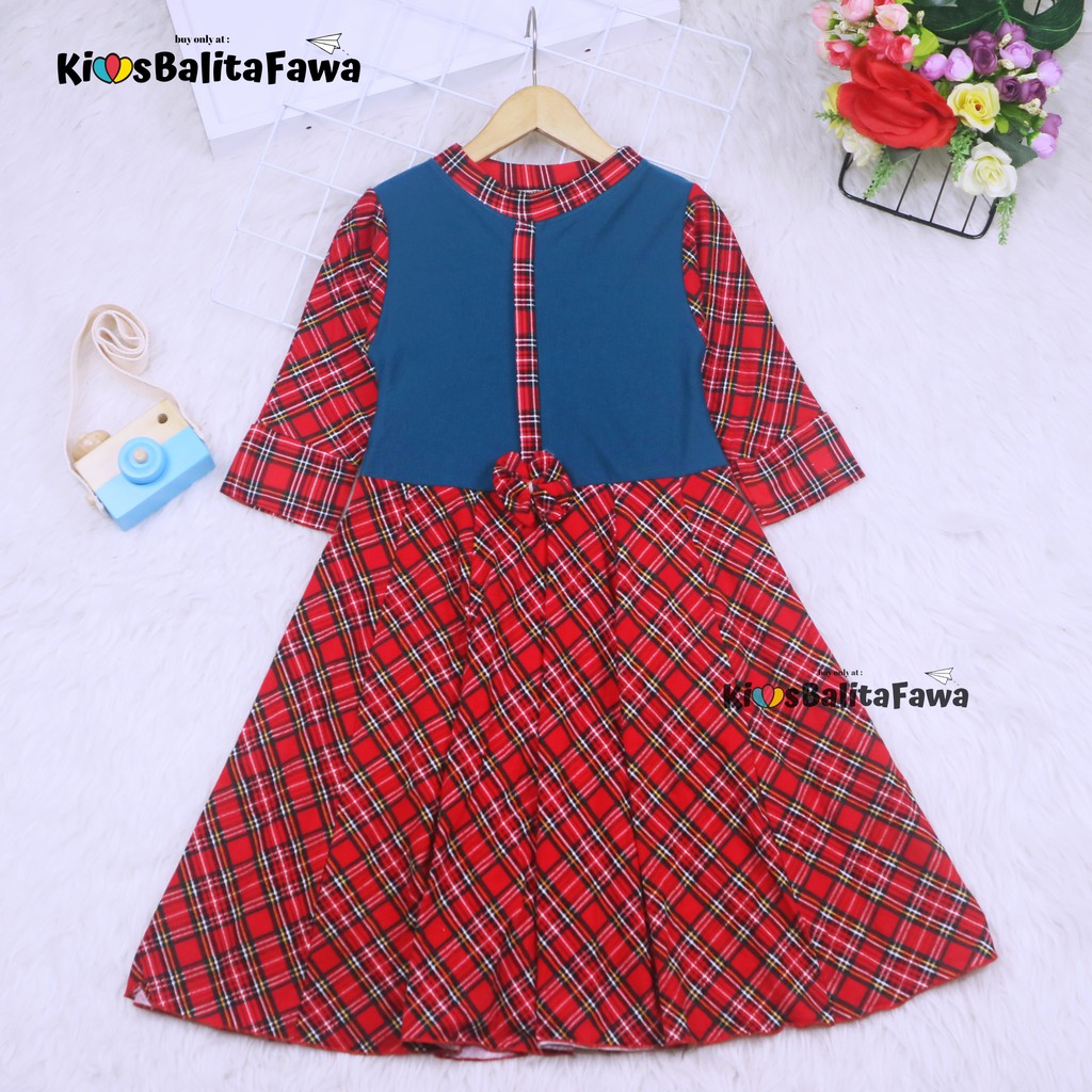 Dress Valencia uk 7-8 Tahun / Dres Anak Lengan Panjang Baju Anak Perempuan Motif Adem Fashion Kids