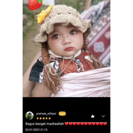 Topi Kupluk Bayi Anak Perempuan Rajut Lucu Rambut Kepang Murah Motif Bunga Pita Umur 6 12 Bulan 1 2 Tahun