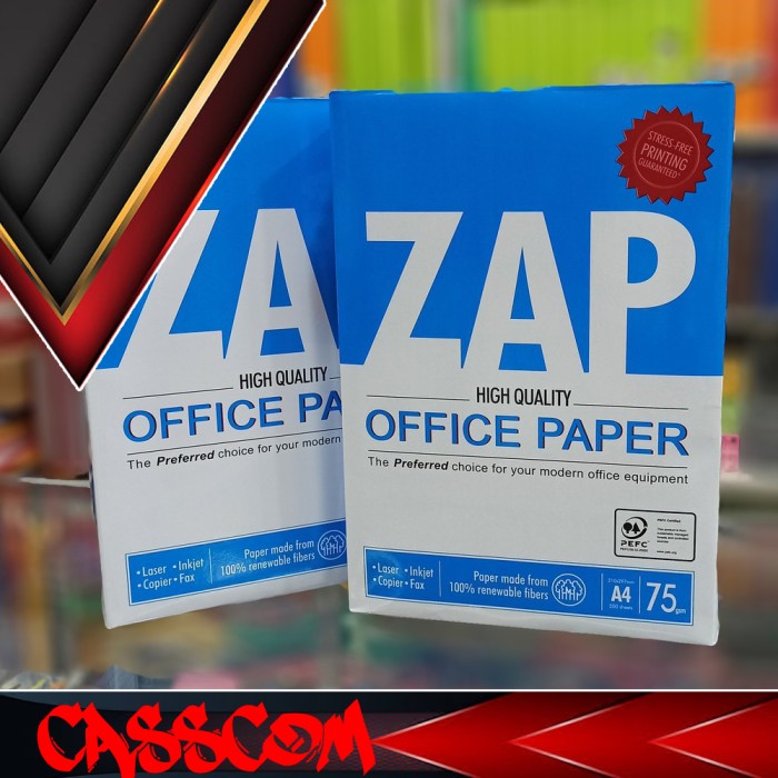 

Kertas HVS ZAP A4 75 gr 1 Rim atau 500 lembar harga Bersahabat