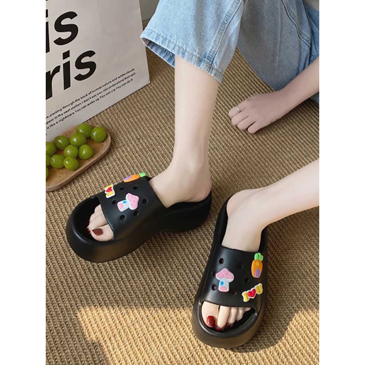 COD Sneakersdaily K2268 Sandal Fuji / Sandal Wanita Jelly Wedges Platfrom Tebal Dengan Jibbitz Terbaru Import ( TIDAK TERMASUK KOTAK )