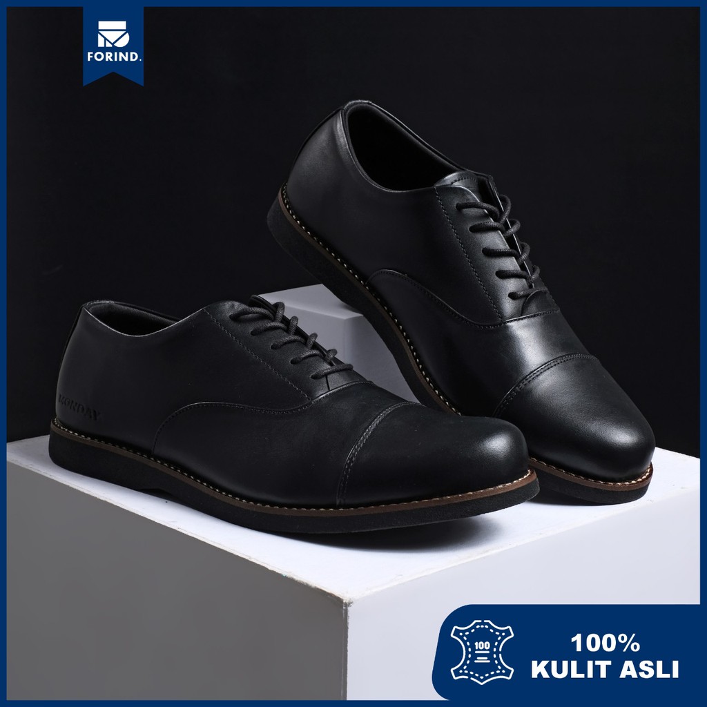 Oxford Black | 38-46 | Sepatu Kulit Asli Pantofel Genuine Leather Hitam Cowok Pria Casual Ori| FORIND x Story of Monday Mndy