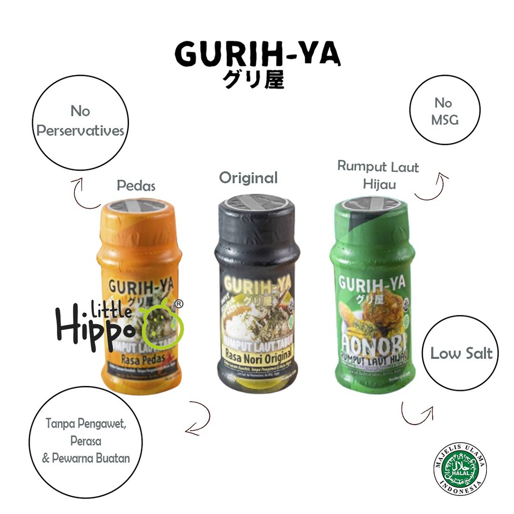 

Gurih Ya Gurih-ya Botol Box Seaweed Nori Seasoning (Abon Rumput Laut) Rasa Original Pedas Gurihya