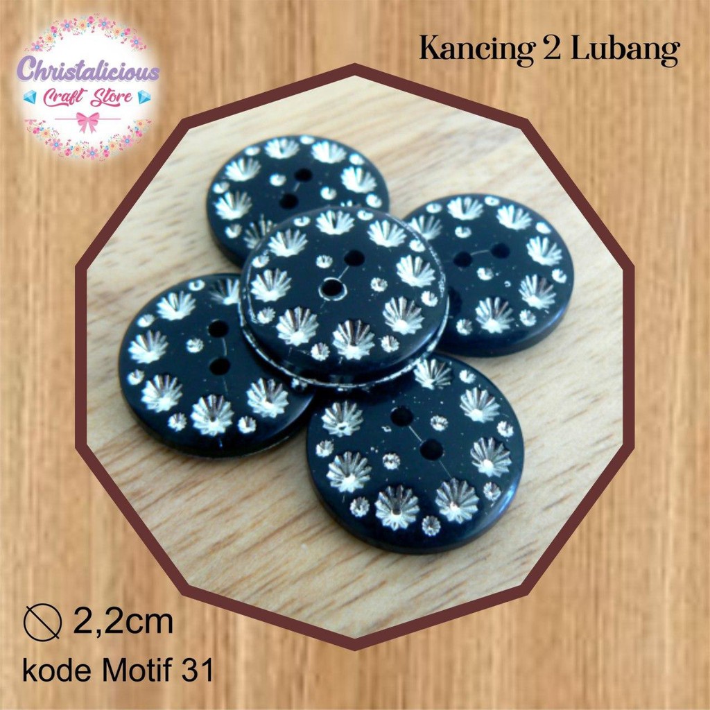 Kancing Fashion Hitam 830 2 lubang 18mm, 22mm, per pax isi 140pcs