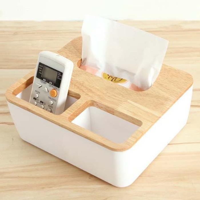 Tempat Tisu Kayu Multifungsi Box Tisue Holder Smartphone Wooden 064-01 XMS Taffware White Grab Medan