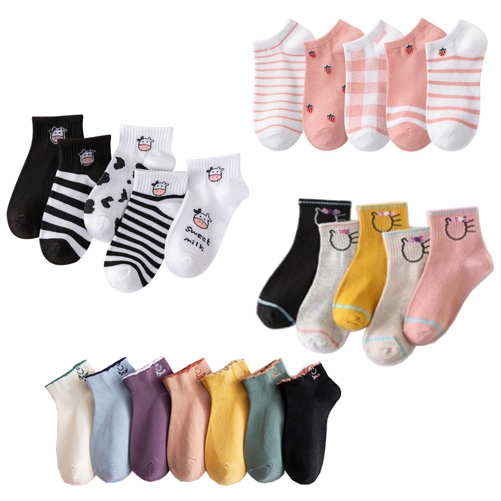 ⭐Gogoland⭐ Kaos Kaki Pendek Motif Smile Semata Kaki Kaoskaki Unisex Pria Wanita-1