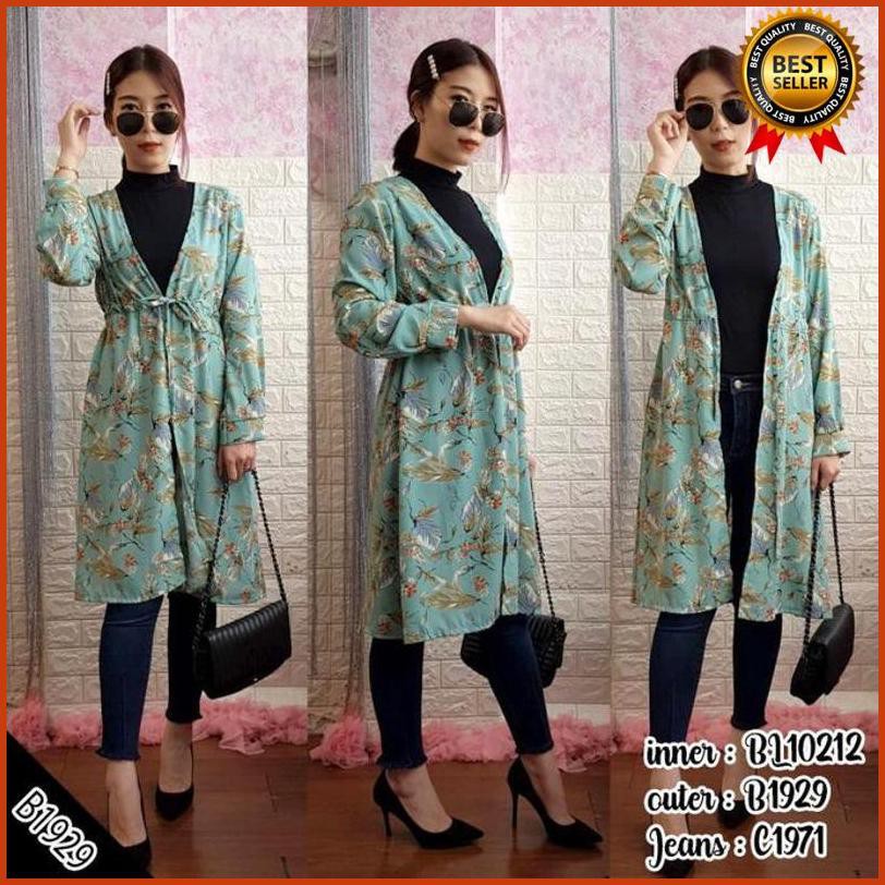 B1929 Outer Panjang Wanita Motif Bunga Cantik 