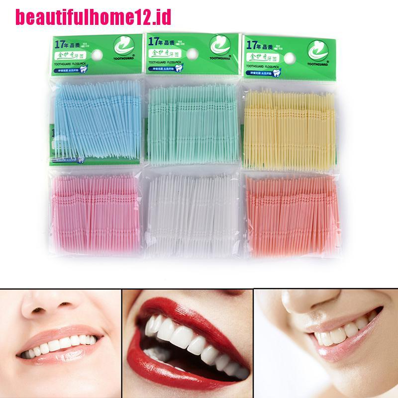 100pcs Tusuk Gigi Interdental 2 Arah Bahan Plastik Untuk Kebersihan Mulut