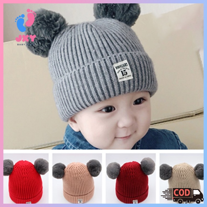 Topi Rajut Pompom Bulu Anak / Topi Kupluk Wool Rajut Hangat Bayi / Topi Anak Unisex  L251