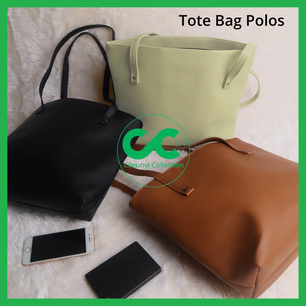 ✅ Tote Bag Polos Tas Wanita Bahan Kulit Sintetis dalam Furing Goody Bag Kualitas terbaik Hitam Cream