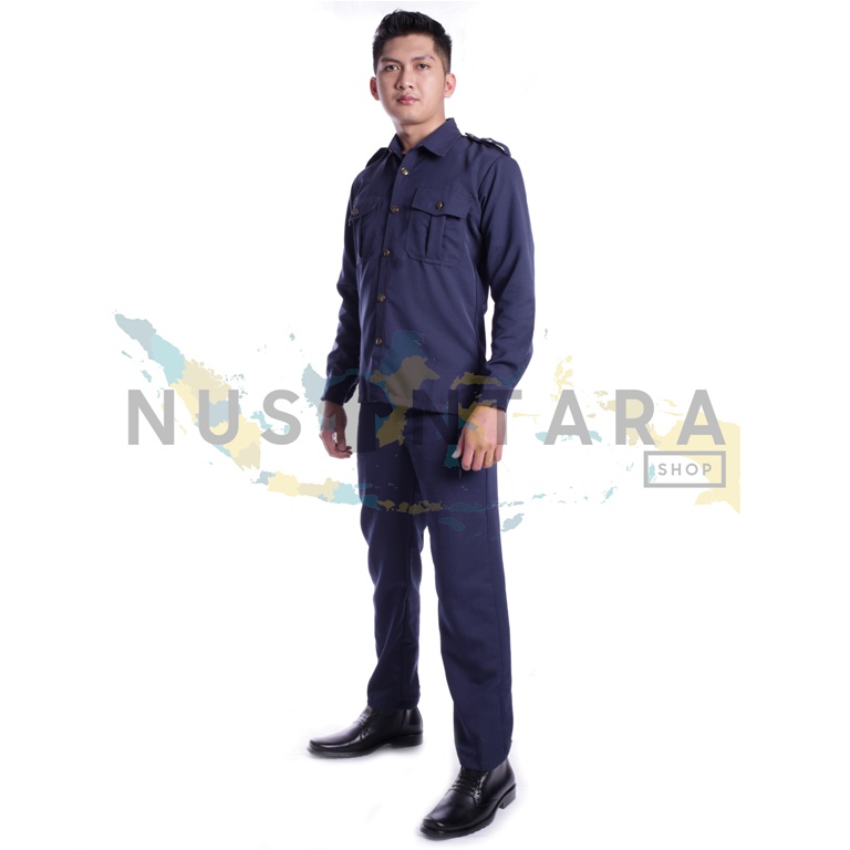 Seragam Safari Lengan Panjang Biru Navy Seragam Security Terbaru Baju Safari Satpam Bodyguard Supir