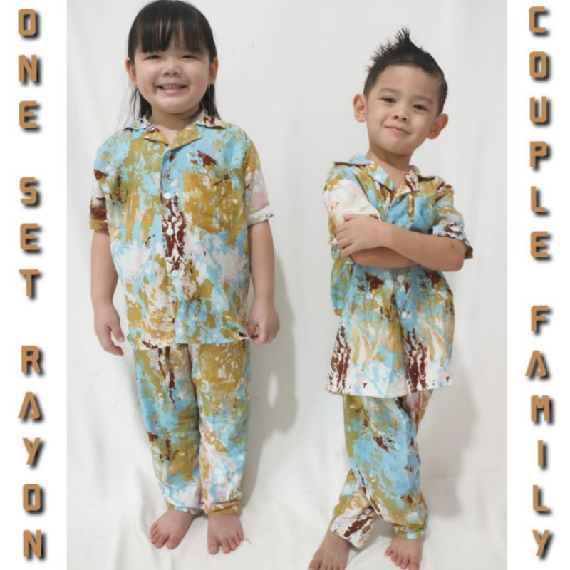 PIYAMA ONE SET RAYON COUPLE TIE DYE BAJU TIDUR COUPLE SETELAN