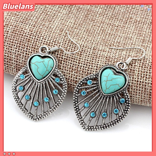 Anting Kait Gantung Desain Daun Hollow Hias Turquoise Gaya Bohemian Untuk Wanita