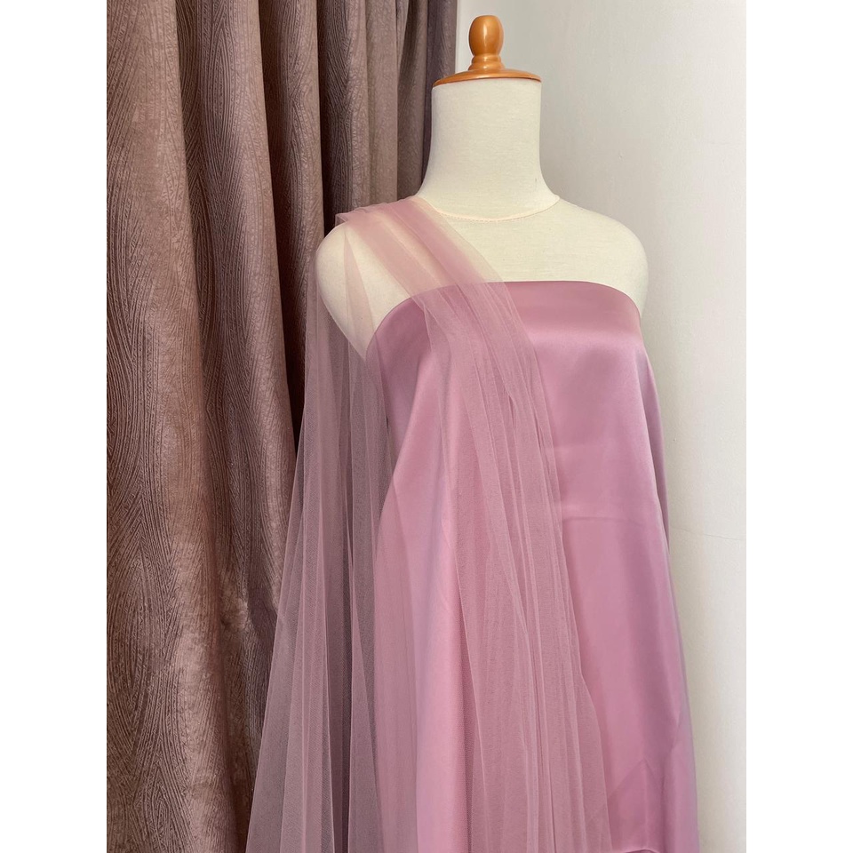 Kain Tile Tulle Halus Polos Soft Tulle Warna Merah Muda Rosegold