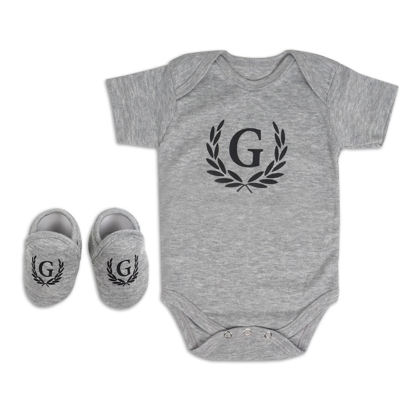 Set Bodysuit + Sepatu Inisial - Jumper Bayi Huruf Nama