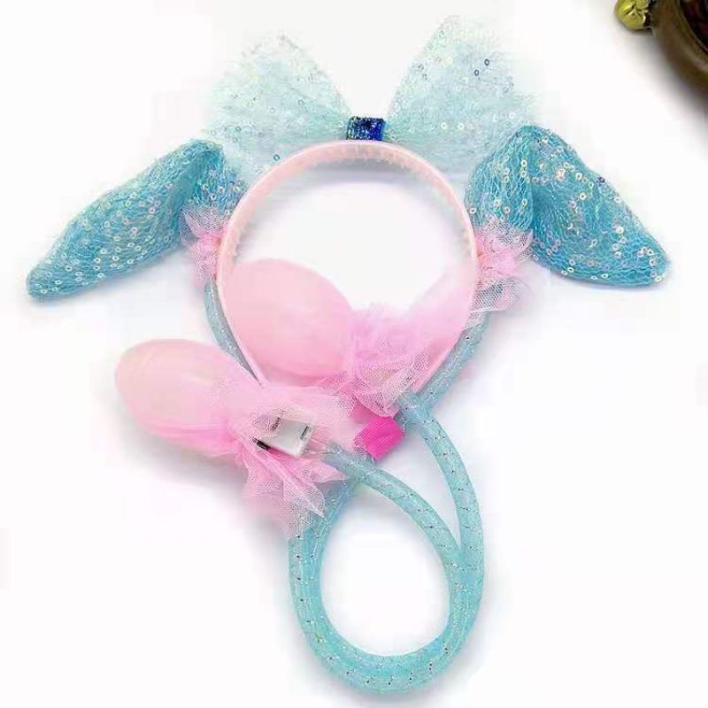 Bando bunny kelinci lampu led pelangi warna / Bando natal dan tahun baru anak