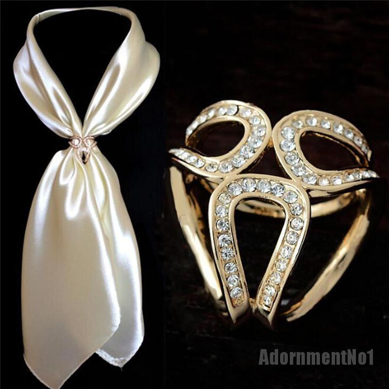 (Adornmentno1) Klip Buckle Holder Scarf / Syal Aksen Berlian Imitasi Warna Silver / Gold Untuk Wanita