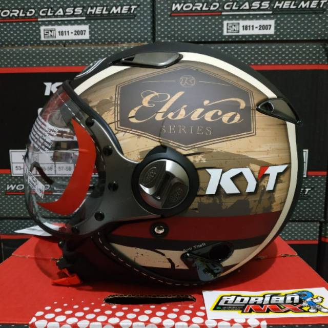 HELM KYT ELSICO MOTIF 4 BLACK DOFF CREAM HELM RETRO KYT ELSICO ORI MOTIF MURAH HELM KLASIK HELM KYT 