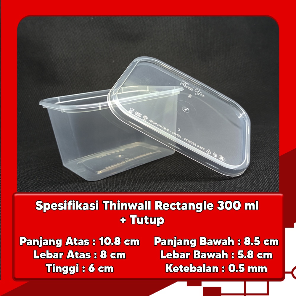 THINWALL KOTAK PANJANG 300ML ISI 25PCS - FOOD CONTAINER BOX MURAH