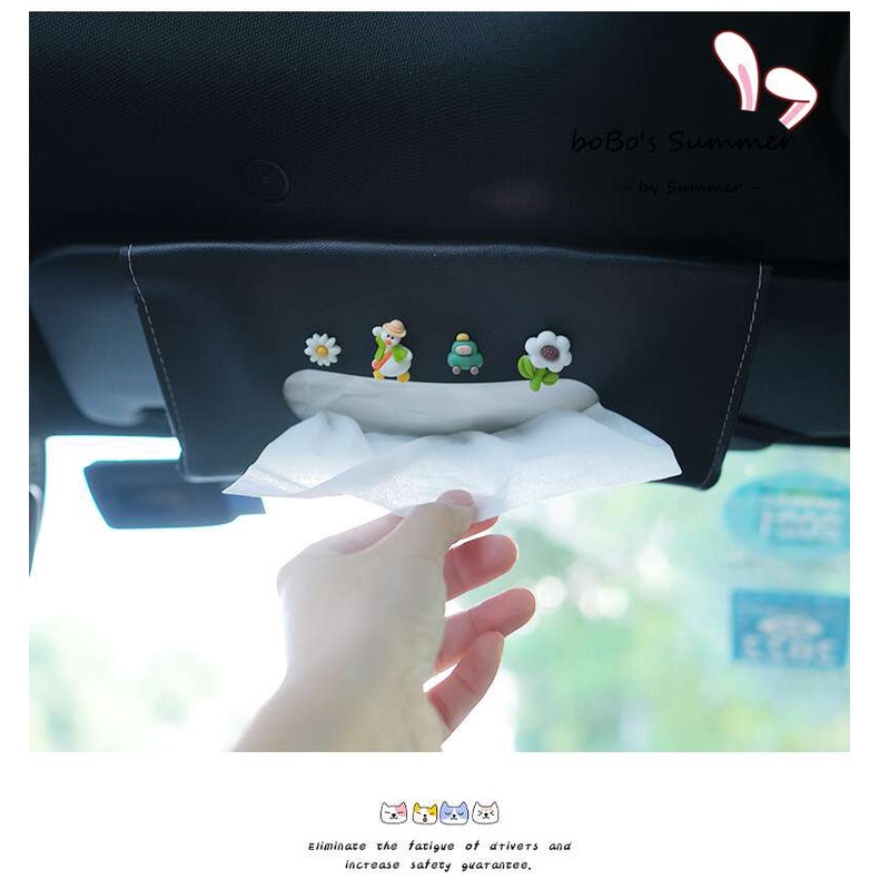 AKSESORIS INTERIOR MOBIL / Tissue Holder Tempat Tissue Kulit Sintetis Mini Karakter Lucu Horisontal