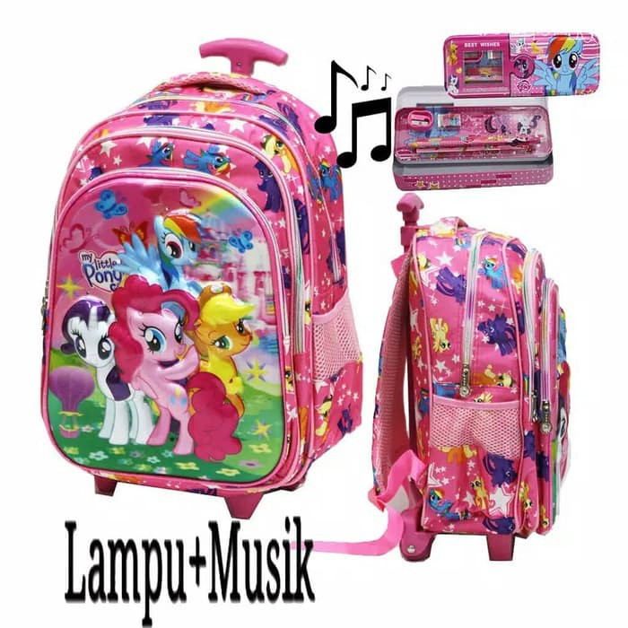 Tas Ransel Trolley Pony dan Kotak Pensil Timbul Tas SD