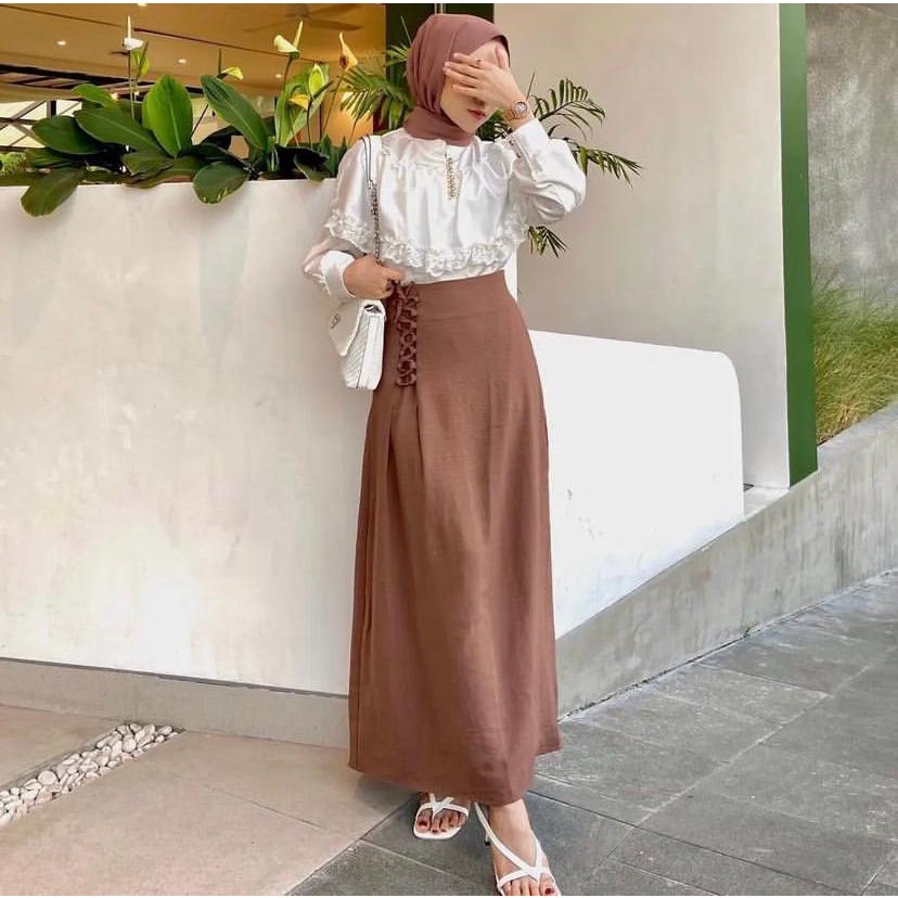 Tq88indonesia Fashion Rok AESTHETIC Simpul / Alenaa skirt / Rok Serut Polos Korean Style / Ootd / Outfit Kekinian