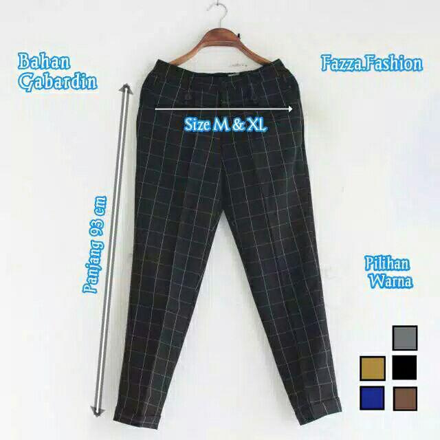  Celana  tartan  motif garis  bahan gabardin celana  wanita 