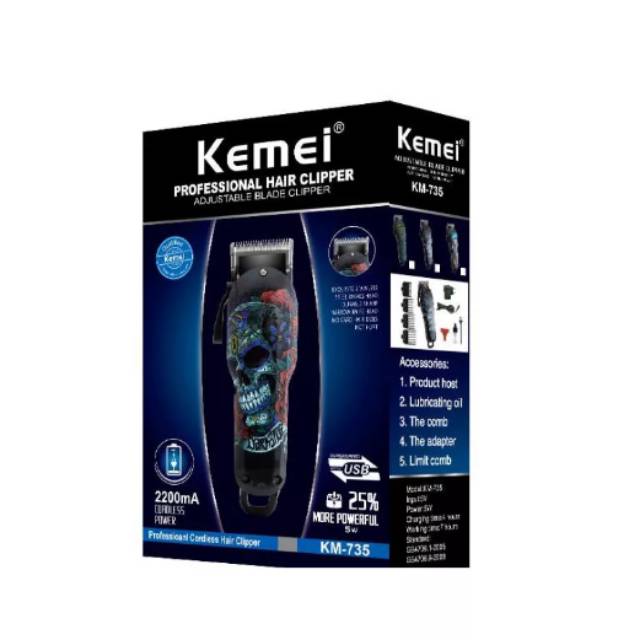 Kemei KM-735 Hair Clipper Rechargeable Alat Mesin Cukur Rambut KM735 Original