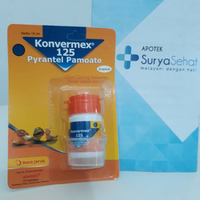 Konvermex Suspensi rasa Jeruk 125mg 10ml - Konvermex Sirup - Obat Cacing - Cacingan